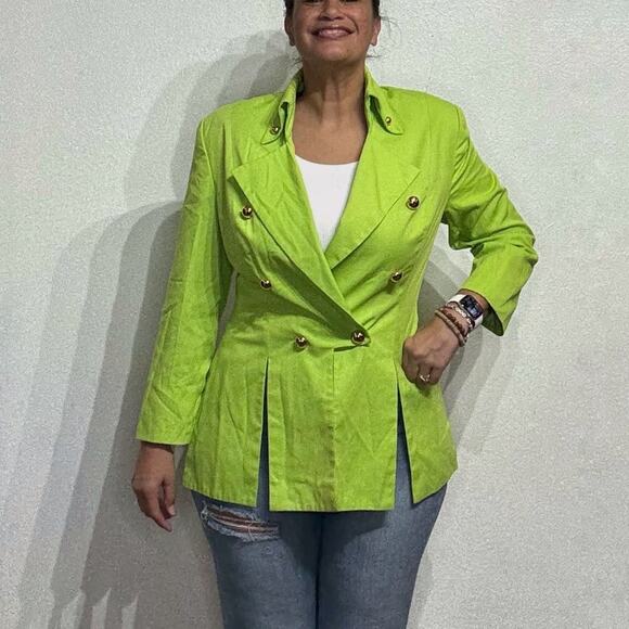 Ebony Spiegel Lime Green Vintage Double Breast Blazer Sz M - Picture 1 of 14